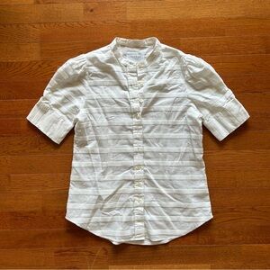 The Shirt by Rochelle Behrens White Striped Button Up Short Sleeve